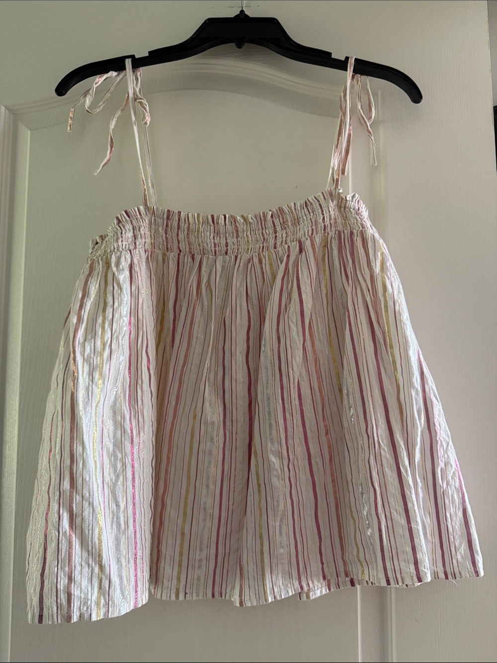 LOFT Cream Top with Pink, Gold & Tan Stripe Detail